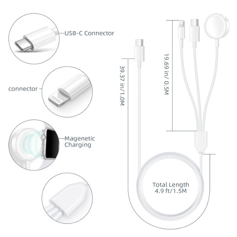 CIVPOWER USBC Watch Charger Cable: 3 in 1 Magnetic Charging Cable Compatible for Apple Watch 9/SE2/8/7/6/5/4/3/2/1/SE - Travel Fast Charging Cord ...