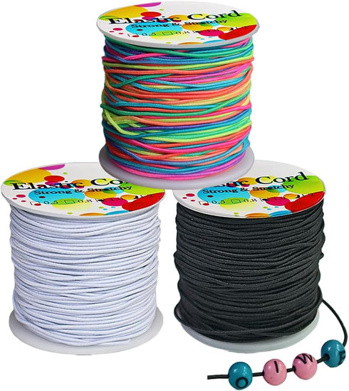 Ewparts 1mm Elastic String for Bracelets Elastic Cord for Jewelry Making Elastic String for Pony Beads Stretchy Beading String for Bracelet 3 Roll...