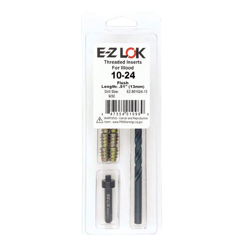 E-Z Hex Thread Repair Kit for Soft Wood Flush Threaded Inserts 10-24 x 13mm, Drill, Installation Tool...