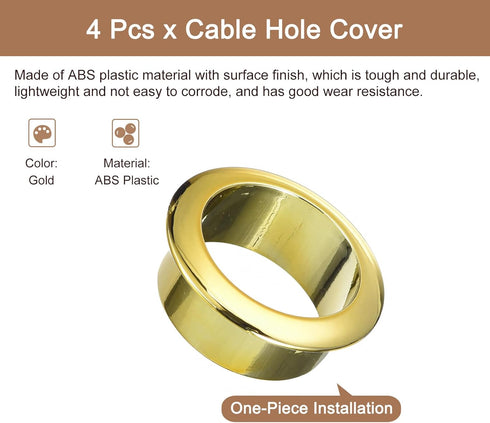uxcell 4Pcs Cable Hole Cover, 1-3/8 inch(35mm) ABS Office Desk Cable Wire Cord Grommet Cable Cord Organizer for Office Desktop Wire, Gold...