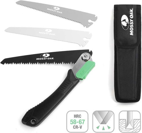 MOSSY OAK 3 in 1 Folding Saw, Pruning Hand Saw with Wood, Metal and PVC Blade, Camping Saw for Backpacking, Hunting and Bushcraft, Pouch Included...