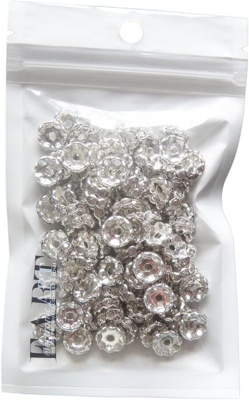RUBYCA 100pcs 10mm Wavy Rondelle Spacer Beads Silver Tone White Clear Czech Crystal for Bracelet Necklace Jewelry Making...
