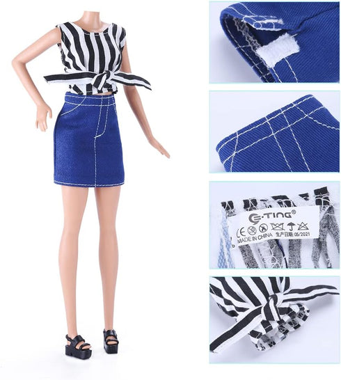 E-TING Lot 15pcs = 5 Sets Fashion Handmade Short Skirt Mini Dress with 10 Pairs Shoes for 11.5-inch Girl Doll Random Style...