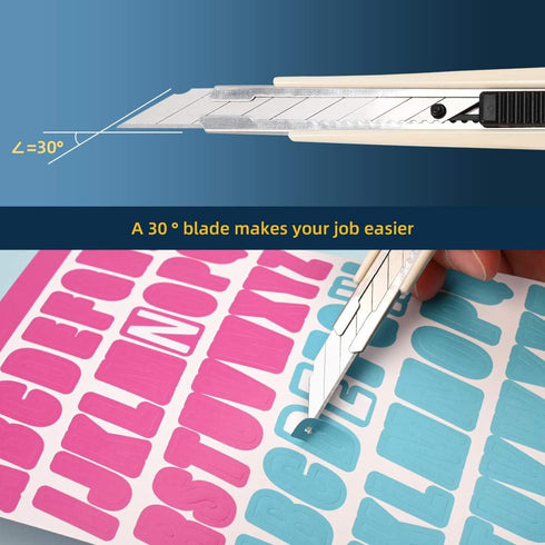 Gift Wrap Cutter Retractable Box Cutter, 3 Pcs Lockable Blade Knives + 30 Pcs 30 Degree 9mm Snap Off Blades, Smooth Mechanism Craft Knife, Christm...