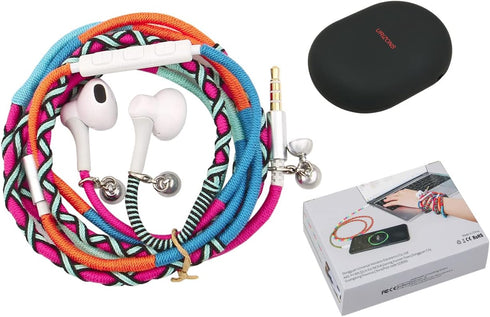 URIZONS Nylon Braided Tangle Free in Ear Headphones - Colorful Wraps Wired Earbuds Bracelet with Microphone High Definition Compatible with iPhone...