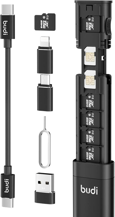BUDI Multifunctional 9 in 1 Data Cable with USB Type-C Card Reader Micro SD Memory Card high-Speed Card Reader Adapter Suitable for Mobile Phone C...