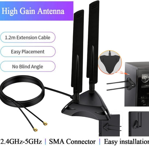 Dual Band 2.4GHz 5GHz 5.8Ghz RP-SMA Gaming WiFi 6E 802.11ac/ax Wireless Antenna with Magnetic Base for Intel AX201 AX200 PCIe NGFF WiFi USB Card P...