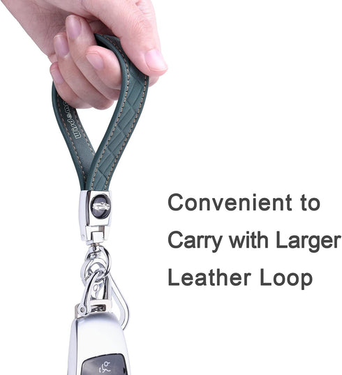 Wisdompro Microfiber Leather Car Keychain, Key Fob Keychain Leather Key Chain Holder with 3 Keyrings and 1 Screwdriver for Men and Women - Blue-gr...