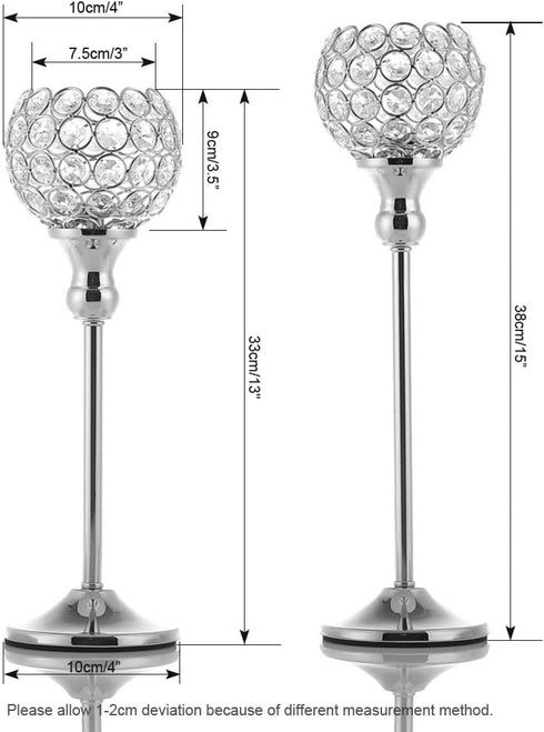 VINCIGANT Silver Crystal Votive Candle Holders Set of 2 for Table Centerpieces, Wedding Dinning Room Table Tealight Candle Stand,Christmas Housewa...