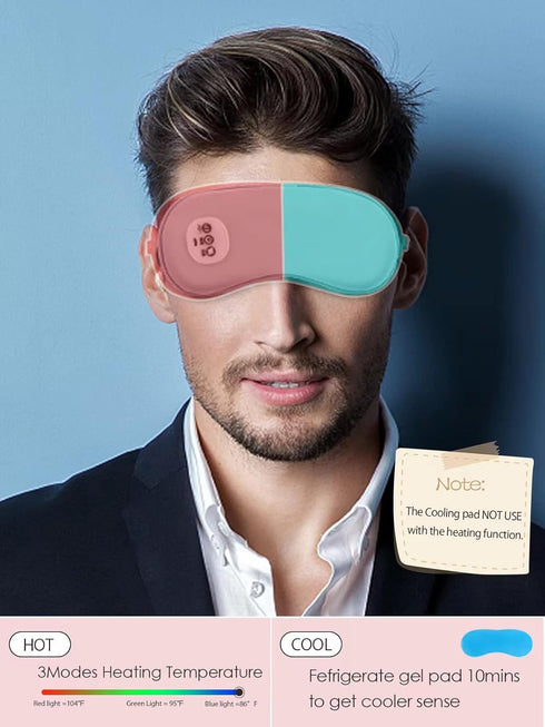 Cordless Heated Eye Massager with Cooling Eye Pad, Vibrating Heating Sleeping Mask for Men Women Kids -USB Charing Heated Eye Mask Electric for Dr...
