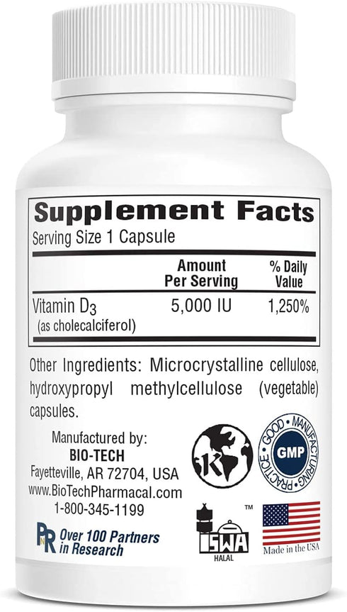 Bio-Tech Pharmacal Vitamin D3 (D3-5 5k IU, 250 Veg Count)...
