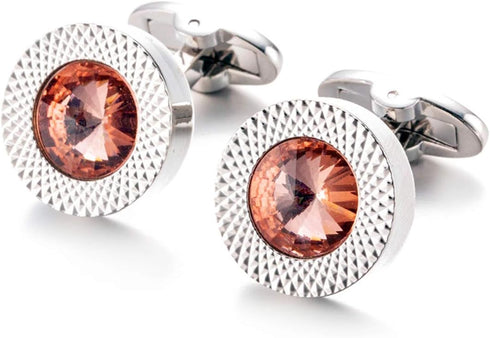 Round Tangerine Crystal Cufflinks Orange Crystal Gem stone Cuff links YW09T...