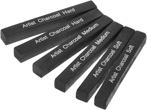 Artist Compressed Charcoal Sticks for Sketching, Drawing, Shading, Soft, Medium, Hard, Art Supplies Sketch Kits Tools, 6-Piece Boxed...