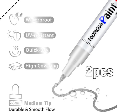 Silver Paint Pens Paint Markers Permanent Markers Oil Based for Metal Wood, Paint Pens for Metal, Car Tyre,Wood, Plastic, Rock Painting, Glass, Cr...