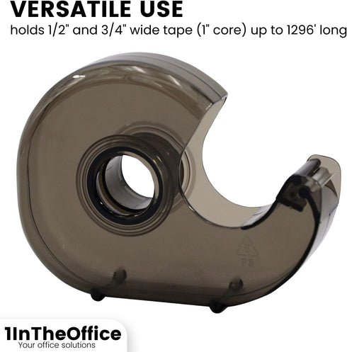 1InTheOffice Tape Dispenser Handheld, Refillable Hand held Tape Dispensers 1” Core, Translucent, Smoke/Plastic 6 Pack...