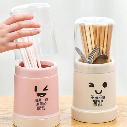 Chopsticks Holder, Cute Chopstick Holder Storage Cutlery Holder with Cover Drain Rack Reusable Plastic Utensil Holder with Removable Base for Kitc...