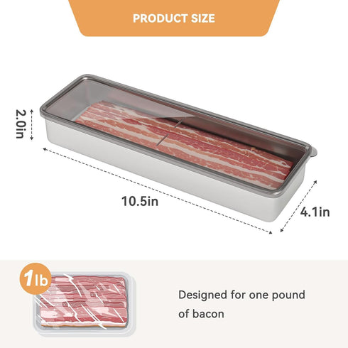 Freshmage Bacon Container for Refrigerator, 304 Stainless Steel Airtight Deli Meat Storage Containers for Fridge Dishwasher Safe Long Kitchen Food...