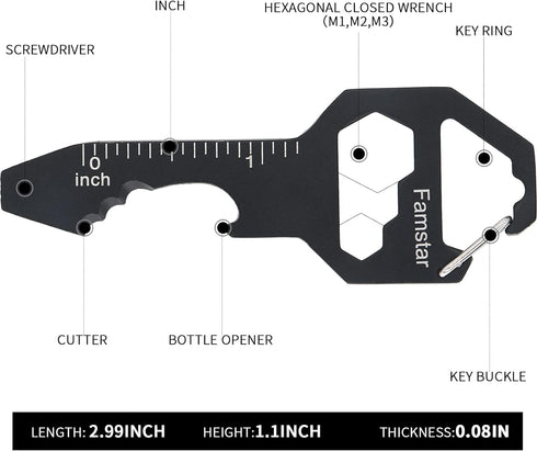 Keychain Multi-tool 3Pack Metal Pocket Tool for men Portable No rust multi-function tools Wrench for Screw,ruler and bottle opener,19 in 1 Total R...