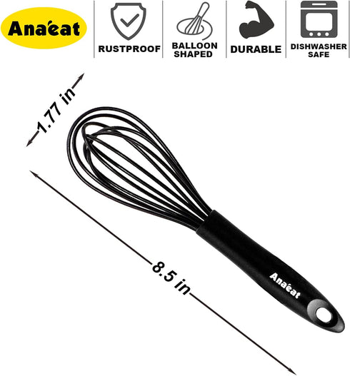 Anaeat 8.5" Silicone Balloon Whisk, Perfect for Non-Stick Cookware, Milk and Egg Beater Blender, Heat Resistant Kitchen Whisks for Whisking, Cooki...