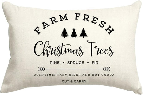 RABUSOFA Christmas Pillow Covers 12x20 Farm Fresh Black and White Christmas Tree Saying Decorations Winter Decorative Throw Pillow Cases,Farmhouse...