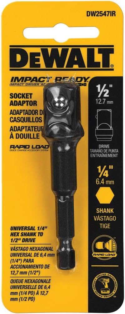 DEWALT IMPACT Socket Adapter, Hex Shank, 1/4-Inch To 1/2-Inch (DW2547IR)...