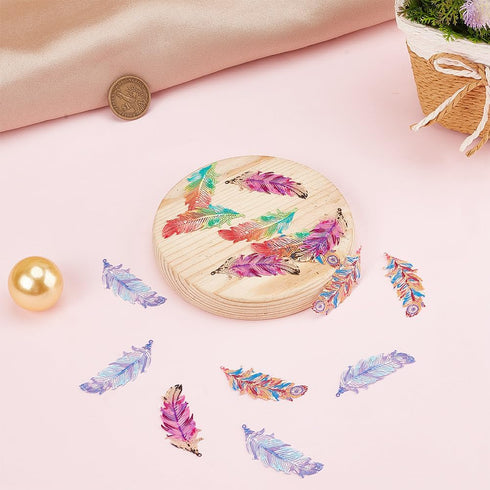 DELORIGIN 16pcs Rainbow Feather Charms Earring Making Kit Stainless Steel Linking Pendant Earring Component Connectors with 16pcs Earring Hooks Ju...