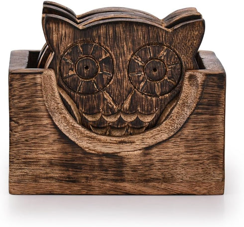 NIRMAN Wooden Crafted Coaster Set of 6 with Coasters Holder for Drink Bar Coaster Tea Coffee Mug Tabletop Barware Drink Handmade Dining Home Decor...