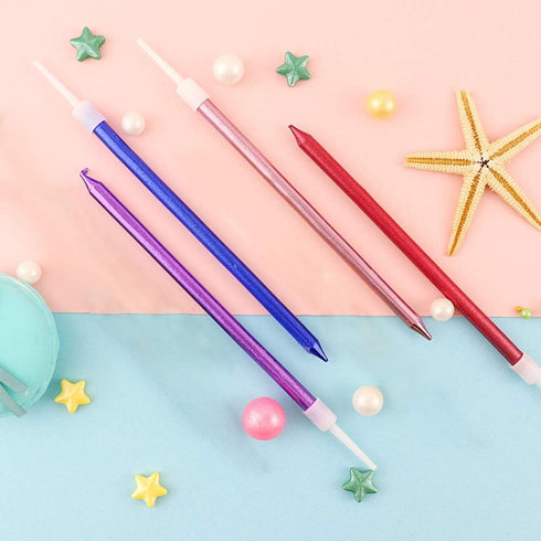 12 Count Long Thin Red Birthday Cake Candles in Holders for Birthday Wedding Party Cupcake Decorations Tall Candle...