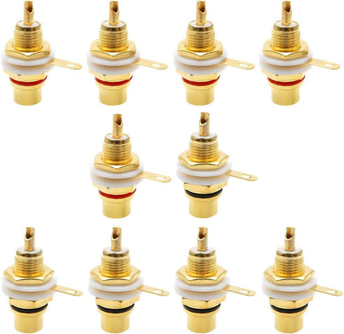 Gold Plated Female RCA Phono Panel Mount Chassis Socket Plug Jack Connector - (10 Pcs)...