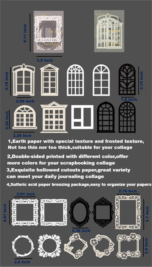Diuhofart Scrapbook Cutouts Paper Lace for Scrapbooking Supplies Frames, 80 Pcs Vintage Scrapbook Paper Window Cutout for Junk Journaling, Card Ma...