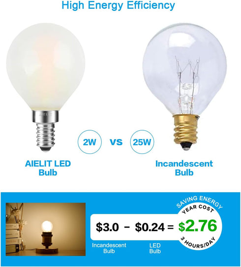 Frosted E12 LED Light Bulbs 25-Watt Equivalent, Warm White 2700K, 2W G15/G50 Globe LED Bulb for Beside Lamp Ceiling Fan Pendant Lights Chandelier ...