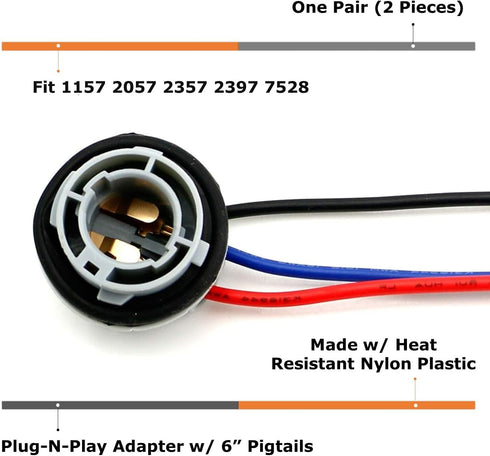 iJDMTOY 1157 7528 Wiring Harness Sockets Compatible with LED Bulbs, Turn Signal Lights, Brake Lights...