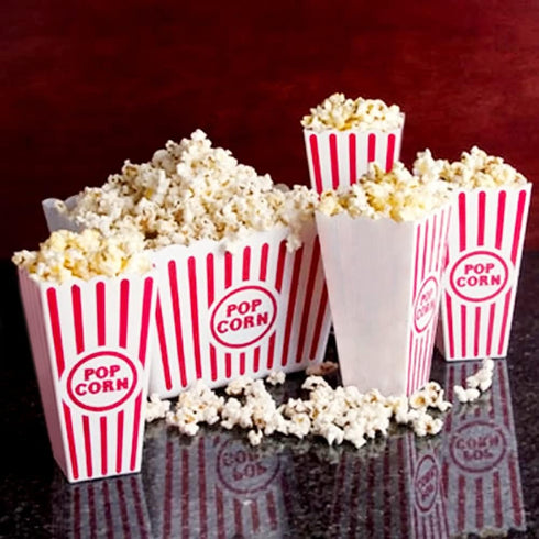Novelty Place Plastic Popcorn Bowl, Red & White Striped Classic Popcorn Containers for Movie Night - 8" Square x 7" Deep (1 Pack)...