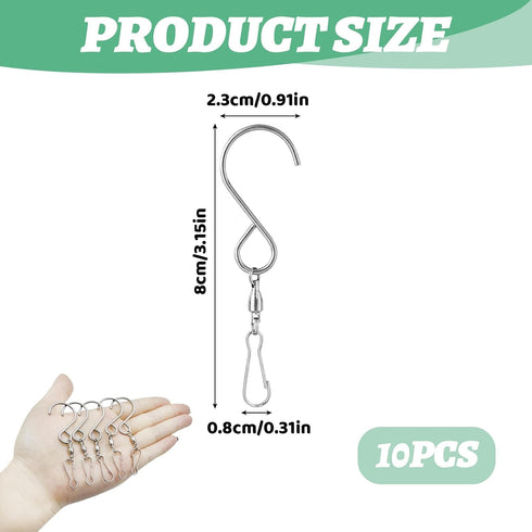 Wind Chime Hanger S Hooks, 10 Pcs 360 Degree Dual Spinning Windsock Chime Supplies Hanger Swivels Clip for Plant Hangers Outdoor, Hanging Basket, ...