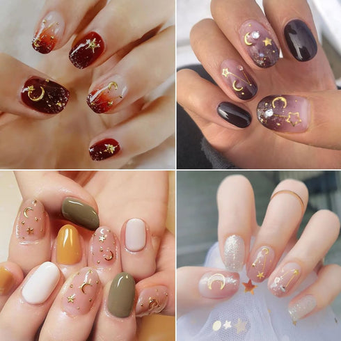 2 Box Gold Star Moon Nail Charms Nails Art Studs 3D Metallic Star Moon Nails Studs Rhinestones Star Nail Jewelry Decoration Supplies Kit for Women...