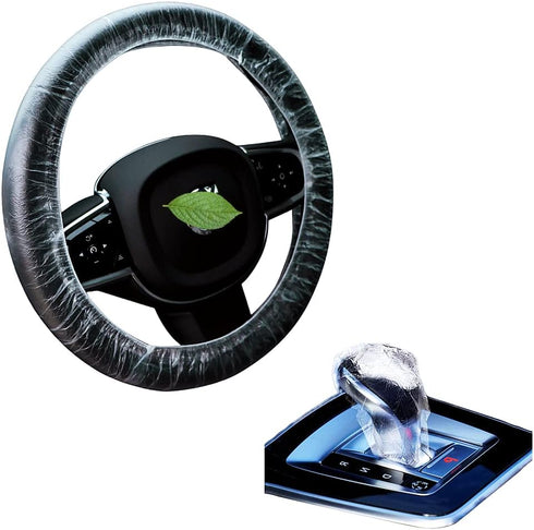 Universal Disposable Steering Wheel Cover with 100 Disposable Steering Wheel Covers and 100 Disposable Gearbox Covers with Elastic Decorative Stri...