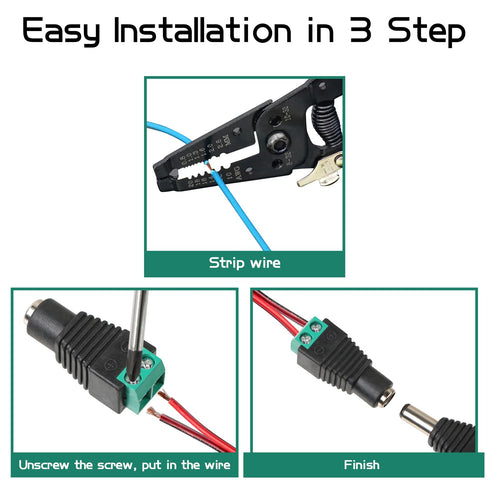 DC Power Connector 10 Pairs 5.5mm x 2.5mm DC 12V 5A, 10 PCS Male and 10 PCS Female Power Jack Plug for CCTV Camera Security Monitoring and LED Str...