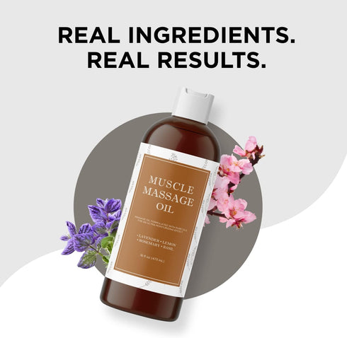 Sore Muscle Massage Oil for Body - Relaxing Massage Oil for Massage Therapy with Lavender and Rosemary Oils for Muscle Relief - Gentle Warming Mas...