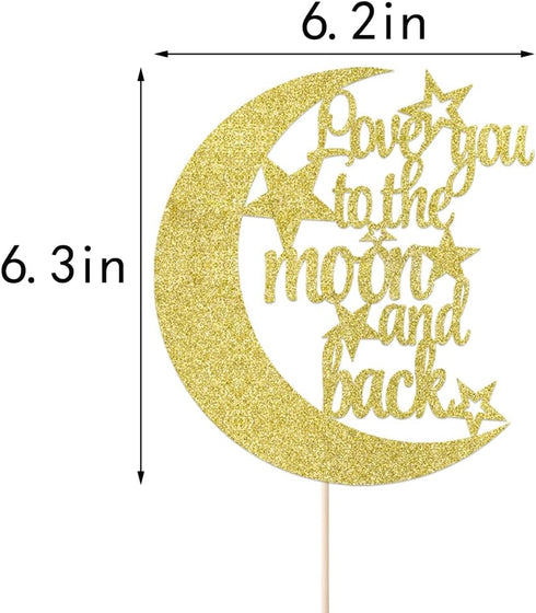 Love You To The Moon and Back Cake Topper - Gold Glitter Cake Decoration for Wedding Party...