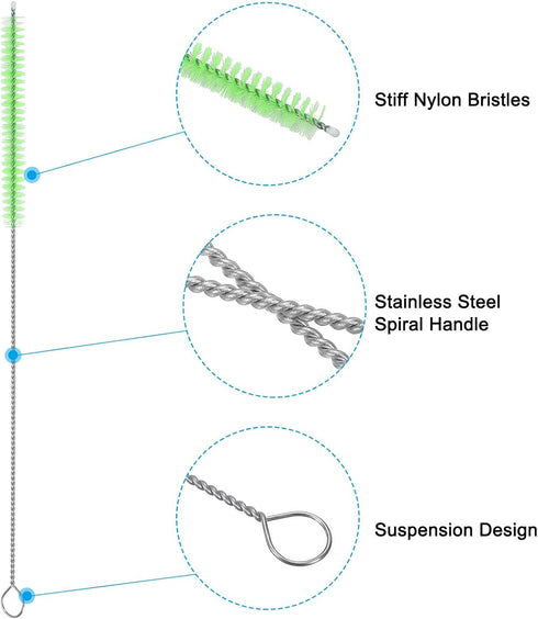 PATIKIL 10"x3/8" Long Straw Brush, 5 Pcs Drinking Straw Cleaning Brush Nylon Pipe Tube Cleaner Brush for Cleaning Straws Pot Spout, Green...
