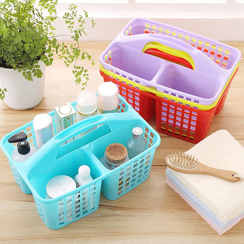 ALINK Plastic Shower Caddy Basket with Compartments, Portable Divided Cleaning Supply Storage Organizer with Handle for College Dorm Bathroom -Blu...
