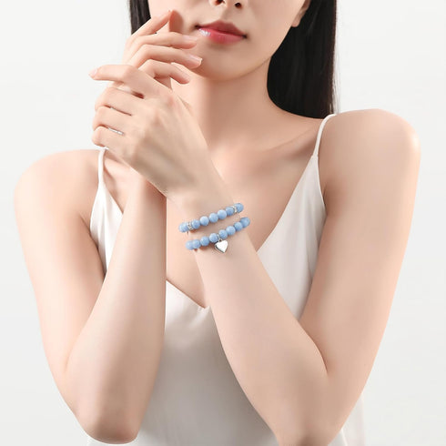 DUQGUHO Heart Bracelet for Women Healing Crystals Bracelets 8mm Love Charm Bracelet for Women Natural Stone Stretch Beads Bracelet Gifts for Women...