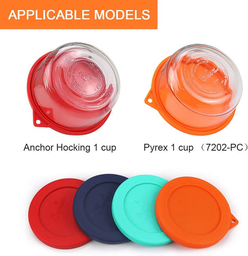 Sophico 1 Cup Round Silicone Storage Cover Lids Replacement for Anchor Hocking and Pyrex 7202-PC Glass Bowls (Container not Included) (Orange - Re...