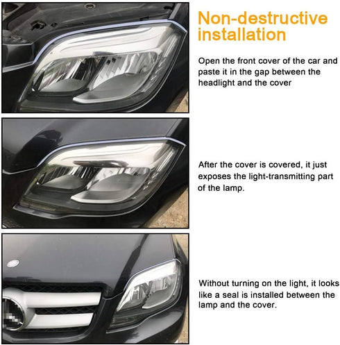 Car LED Strip Lights, 2 Pcs 24 Inch Flexible Headlight Strips DRL Light Tube, Dual Color White and Amber Daytime Running Lights Waterproof Neon Tu...