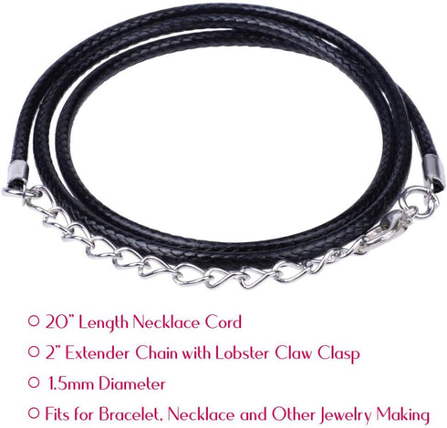 Selizo 100Pcs Necklace Cord for Jewelry Making, Black Waxed String Bracelet Making Supplies...
