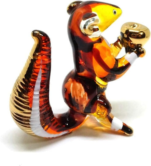 Handmade Mini 2" Cute Squirrel with Walnut Figures Blown Glass Art, Collectible Figurine Gift Ideas, Miniature Wild Animals, Tiny Ornament Cool St...