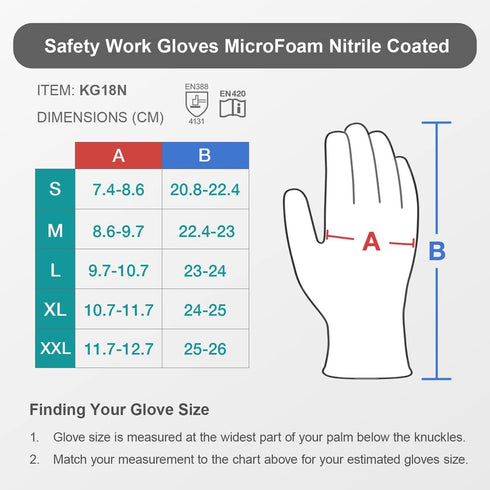 KAYGO Safety Work Gloves MicroFoam Nitrile Coated-3 Pairs, KG18NB,Seamless Knit Nylon Glove with Black Micro-Foam Nitrile Grip,Ideal for General P...
