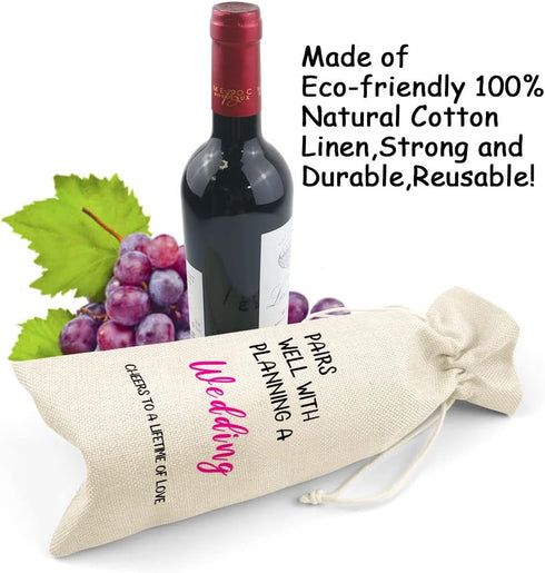 LANBAIHE Wedding Gifts Wine Bag, Wedding Couples, Bride and Groom Wine Gift, Linen Wine Gift Bag,Reusable Wine Bag...