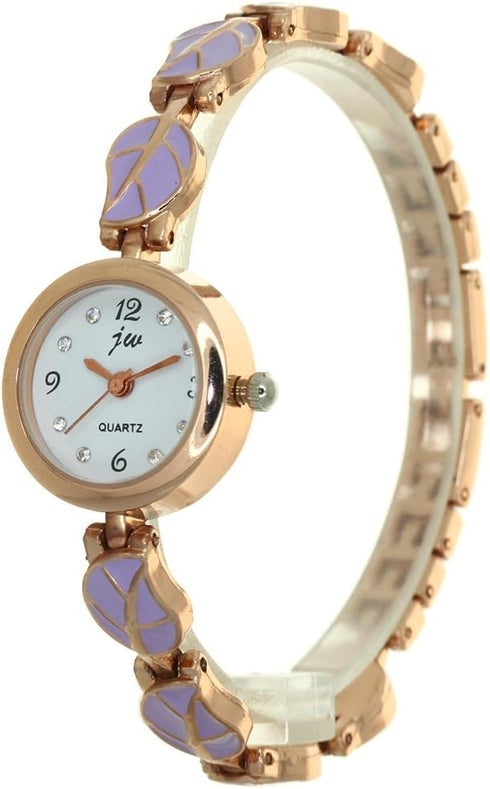 Fashion Stainless Steel Leaf Pattern Bracelet Strip Rhinestone Arabic Numerical Dial Watch Women Jewelry Wristwatches Clock Casual...