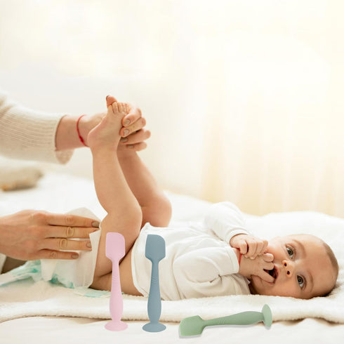 3 Pack Baby Diaper Cream Spatula Applicator, Soft Silicone Butt paste Spatula Diaper Cream Brush with Suction Cup Base (Cyan, Pink, Green)...